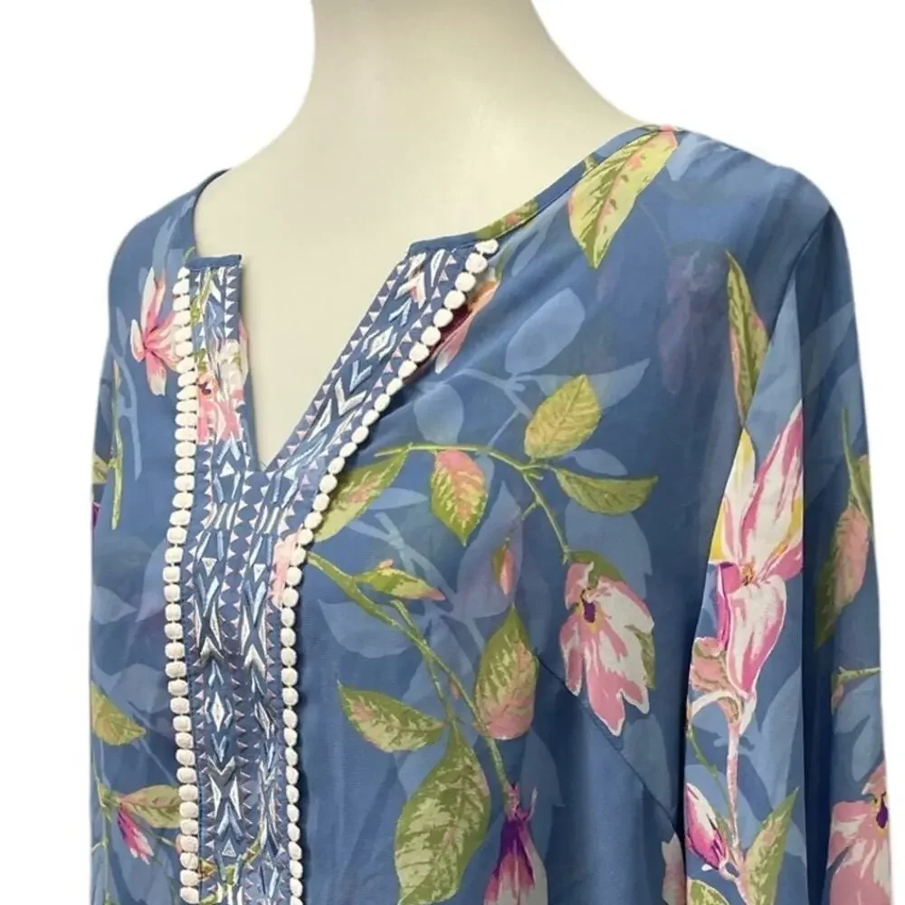 Belle Kim Gravel Womens Medium Half Flowy Sleeve Floral Polyester Lined Blouse - Picture 2 of 6